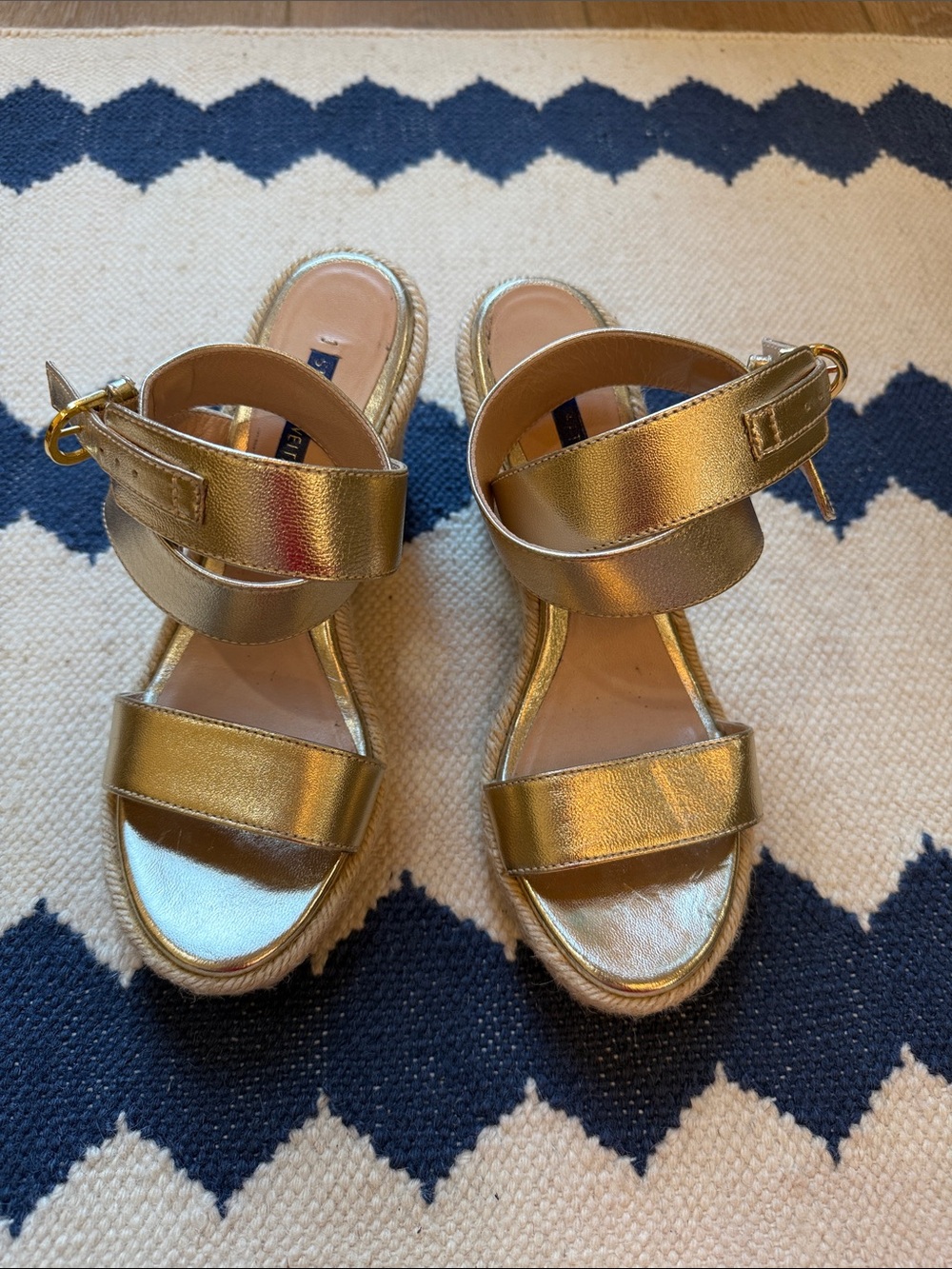 Stuart Weitzman Metallic Gold Espadrille Wedge Sandals